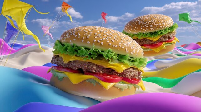 Burgers Kites Sky Fun Food Summer Delicious BBQ - Powered by Adobe
