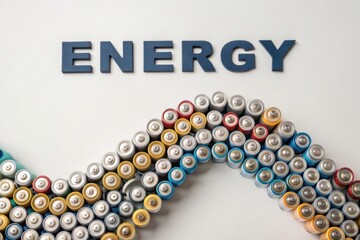 Colorful Arrangement of Batteries with Energy Text Background