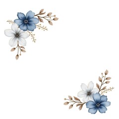 Navy, beige floral bouquet. Watercolor style. Wedding, baby shower, save-the-date.