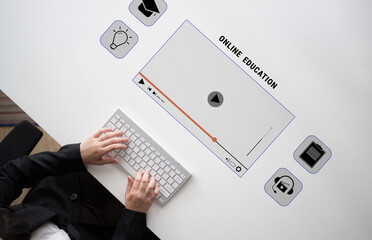 An online education and e-learning platform for distance learning. A concept of video courses,...