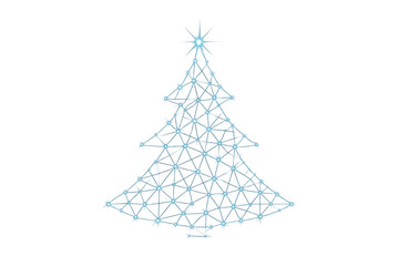 Obraz premium Christmas tree forming from glowing dots and lines, network technology concept, light blue abstract holiday background