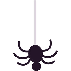 A Black Spider Dangling From a Thin White String Against a White Background Symbolizing Halloween And Spooky Themes