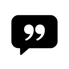 Minimalist black speech bubble with white quotation marks symbol, representing communication, dialogue, and expressive thoughts for modern digital interfaces and graphic design projects