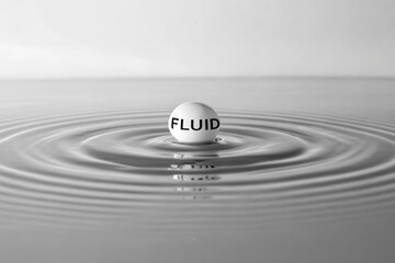 White Sphere with Fluid Text in Rippling Water Surface Background