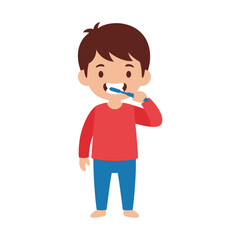A cartoon boy brushing his teeth, promoting dental hygiene and health.