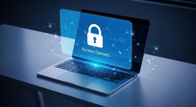 Laptop displaying access denied message on screen, depicting cybersecurity concept and data protection against unauthorized access and cybercrime