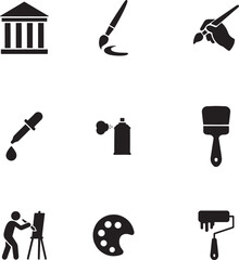 Art and Creativity Icon Set: Painting Tools, Museum, and Artist Supplies