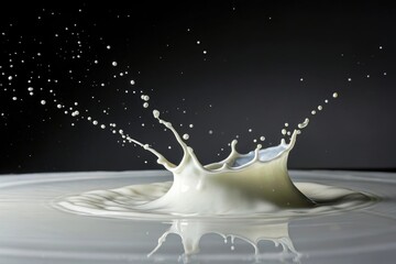 Incredible Milk Splash with Droplets against a Dark Background
