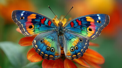Colorful butterfly on orange flower