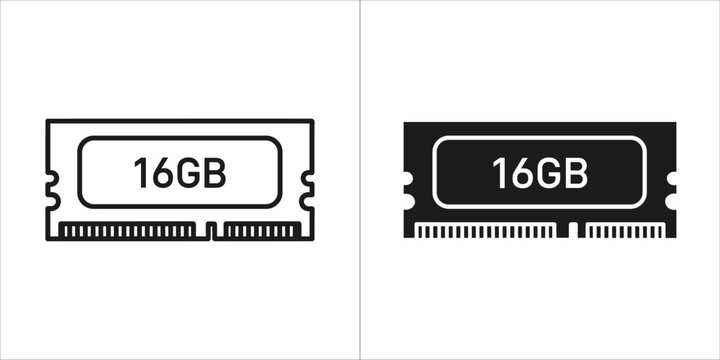 Black and white vector illustration of a 16 gb ram