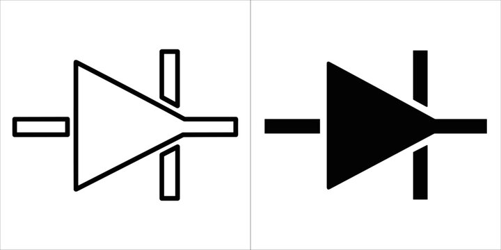Diode icon in black and white, representing electronic component