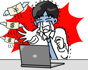 オンラインカジノで大損する男性会社員のベクターイラスト