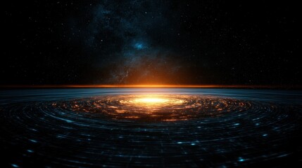 Obraz premium A digital illustration of a starry night sky with a glowing orb in the center.