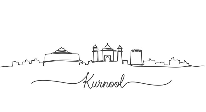Kurnool City Skyline Continuous Line Drawing