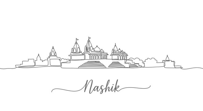 Nashik India Skyline Temple Line Art