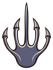 Stylized monster paw with sharp claws. Vector icon of a dinosaur or dragon footprint for a logo or mascot.