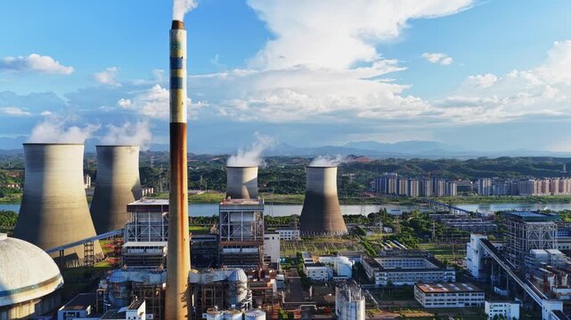 thermal power plant，nuclear power plant with cooling towers