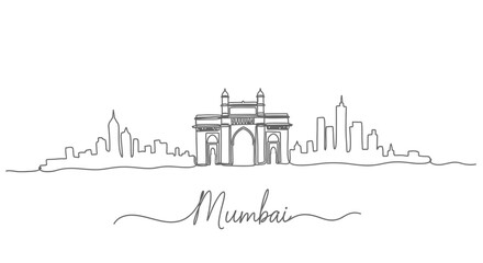 Obraz premium Minimalist Mumbai Skyline Line Art with Gateway of India