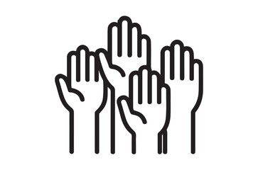 A group of hands raised upwards symbolizing unity and collaboration