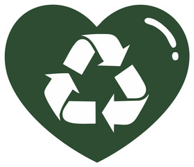Fototapeta premium Green heart icon with recycling symbol representing love for the environment and sustainability
