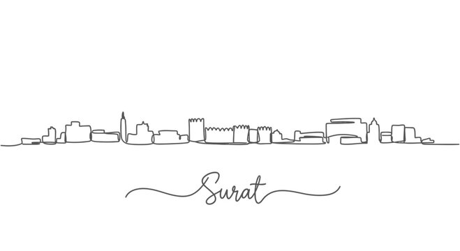 Surat City Skyline Continuous Line Drawing
