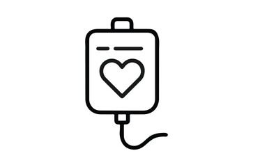 Fototapeta premium Simple black and white illustration of an iv drip bag with a heart
