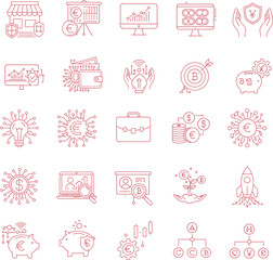 Fototapeta premium Collection of rose gold gradient business and finance icons representing growth and success