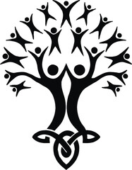 Tree of Life Silhouette with Human Figures and Celtic Knot Symbolic Unity and Growth Vector Illustration
