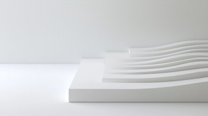 A white, abstract sculpture with a wave-like pattern.