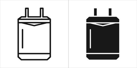 Black and white icon of a battery