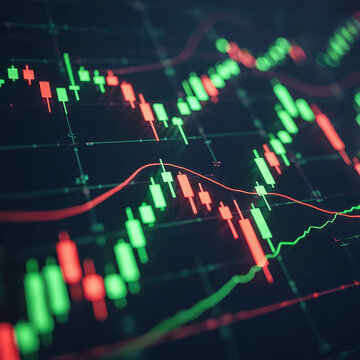 An&aacute;lisis de inversi&oacute;n: Un gr&aacute;fico candlestick digital en una pantalla que ilustra la econom&iacute;a global