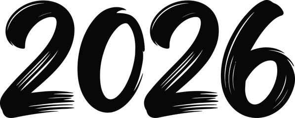 Handwritten bold brush stroke number 2026 symbol representing the upcoming year celebration vector Illustration
