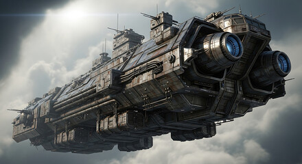 Massive starship interior detailed view futuristic spacecraft engine room science fiction art