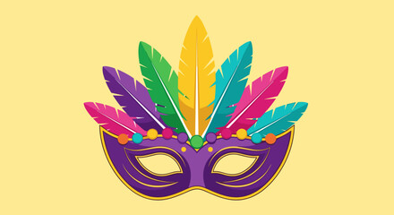 Colorful feather mask for Mardi Gras celebration on a bright background