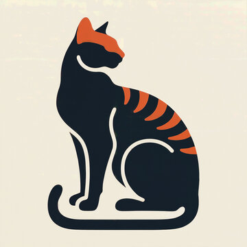 Icono felino: Un gato en silueta con un dise&ntilde;o minimalista y moderno de dos colores