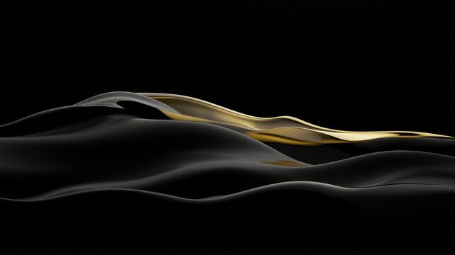 A digital illustration of a black and gold abstract wave pattern.