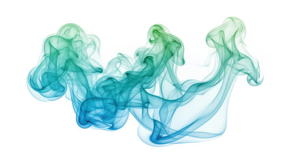 Abstract Smoke Plumes in Green and Blue Against White Background