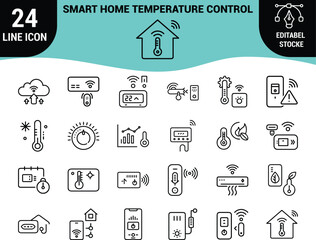 Web24 Smart Home Temperature Control Line Icons Set: Thermostat, HVAC System, Climate Management, Smart Air Conditioner, Energy Efficiency, and IoT Heating/Cooling Graphics - Editable Stroke Vector