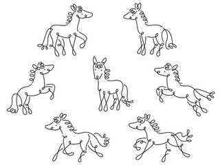 カリグラフィー線の馬のイラストセット
