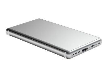 Silver external portable power bank with USB and charging ports isolated on Transparent Background