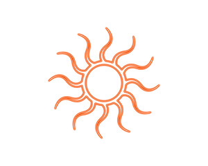 Orange line art sun symbol on a clean white background. Minimal abstract design representing warmth, light, and energy. Modern decorative outline illustration perfect for summer, nature, and wellness 