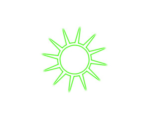 Bright green neon line art of a stylized sun with glowing rays. Minimalist design representing warmth, energy, and positivity. Perfect for modern digital art, wellness themes, or summer