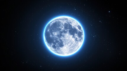 Fototapeta premium A large, bright blue moon in space.