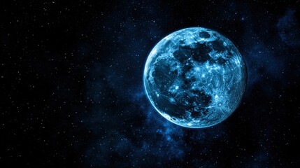 Fototapeta premium A blue planet with a black ring and white dots.