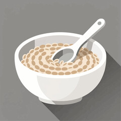 a couscous dish in a round bowl, with a spoon - A white bowl of oatmeal or cereal with a spoon, rendered in flat design style against a neutral gray background — simple and clean.