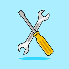 Crossed Wrench and Screwdriver Icon Vector Illustration Cartoon Design