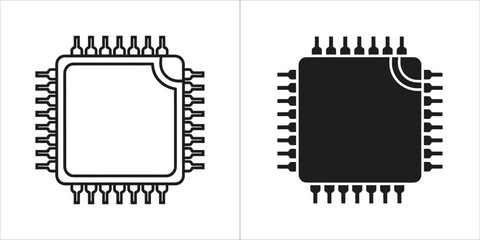 Black and white icon of a microchip