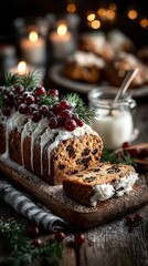 Holiday Spiced Loaf Cake with Iced Topping and Winter Decor