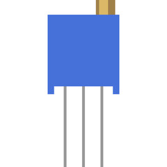 A Blue Rectangular Electronic Component With Three Silver Pins And A Small Brown Knob On Top Centered On A White Background