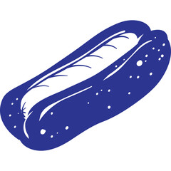 A blue stylized hot dog with a white sausage and bun on a transparent background symbolizing fast food and casual dining